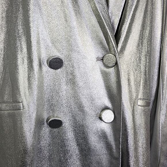 Jennifer Lopez Blazer XL Silver Metallic Jacket Disco Faux Pockets Button Retro - Picture 4 of 11